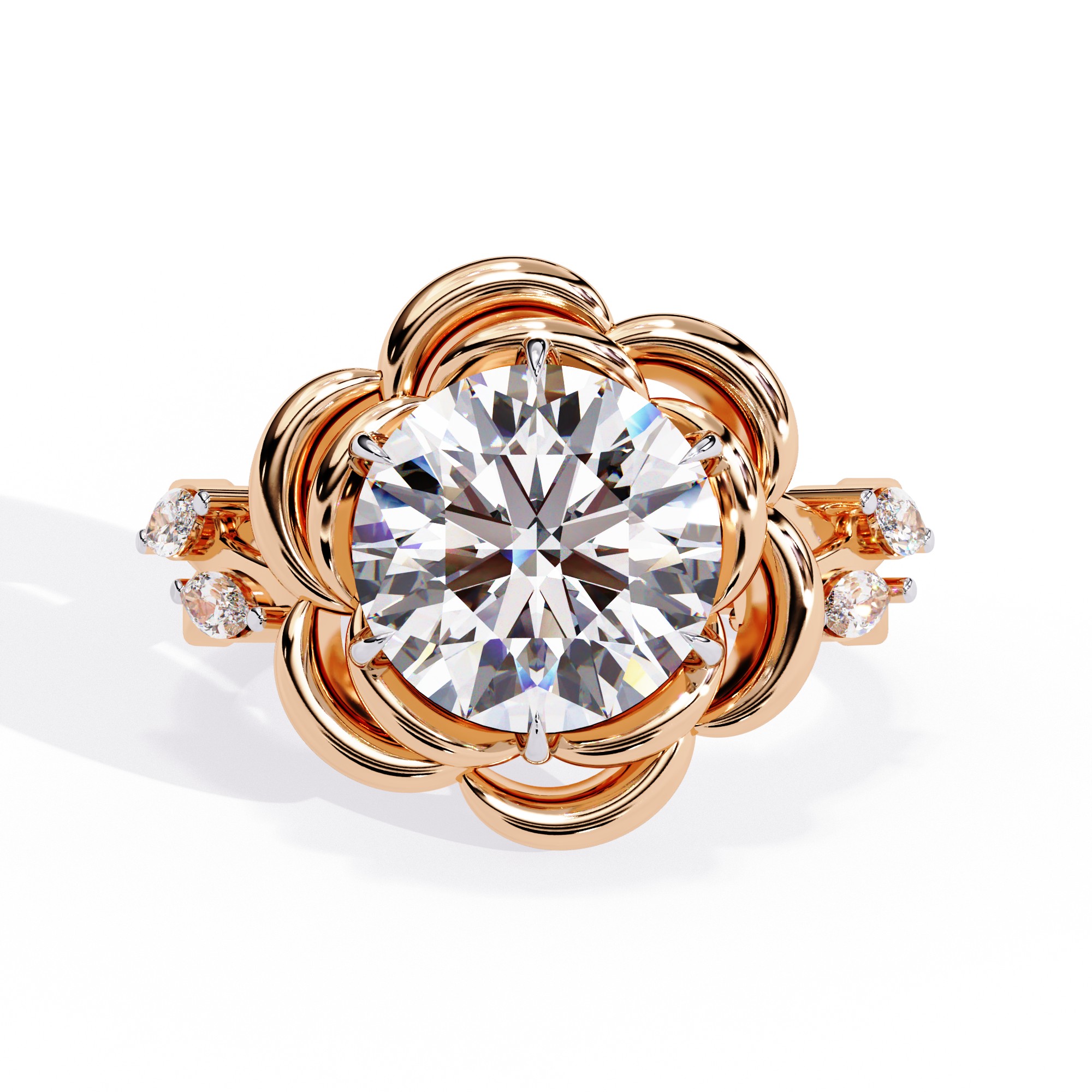 Golden Bloom Round Diamond Ring