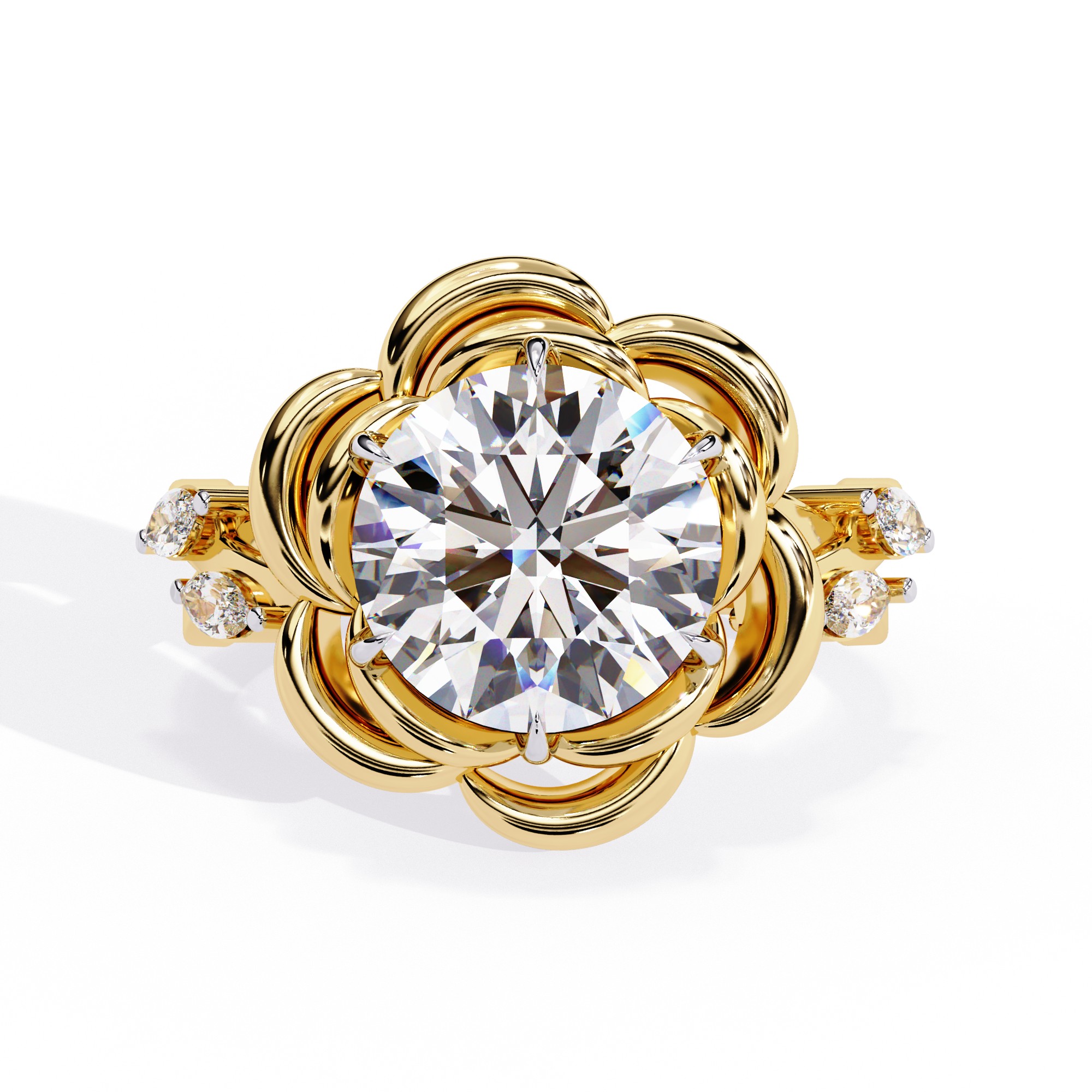 Golden Bloom Round Diamond Ring