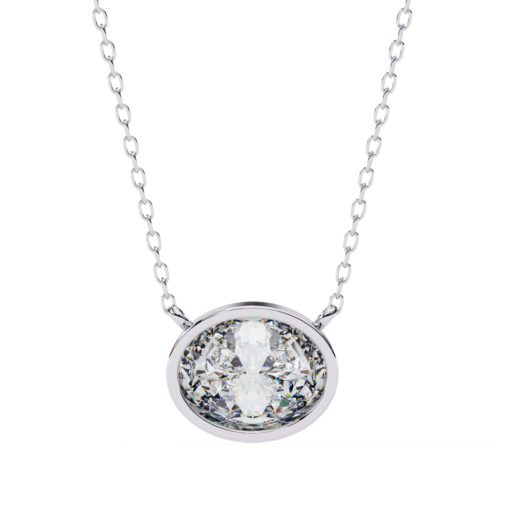 Oval Diamond Bezel Pendant Necklace