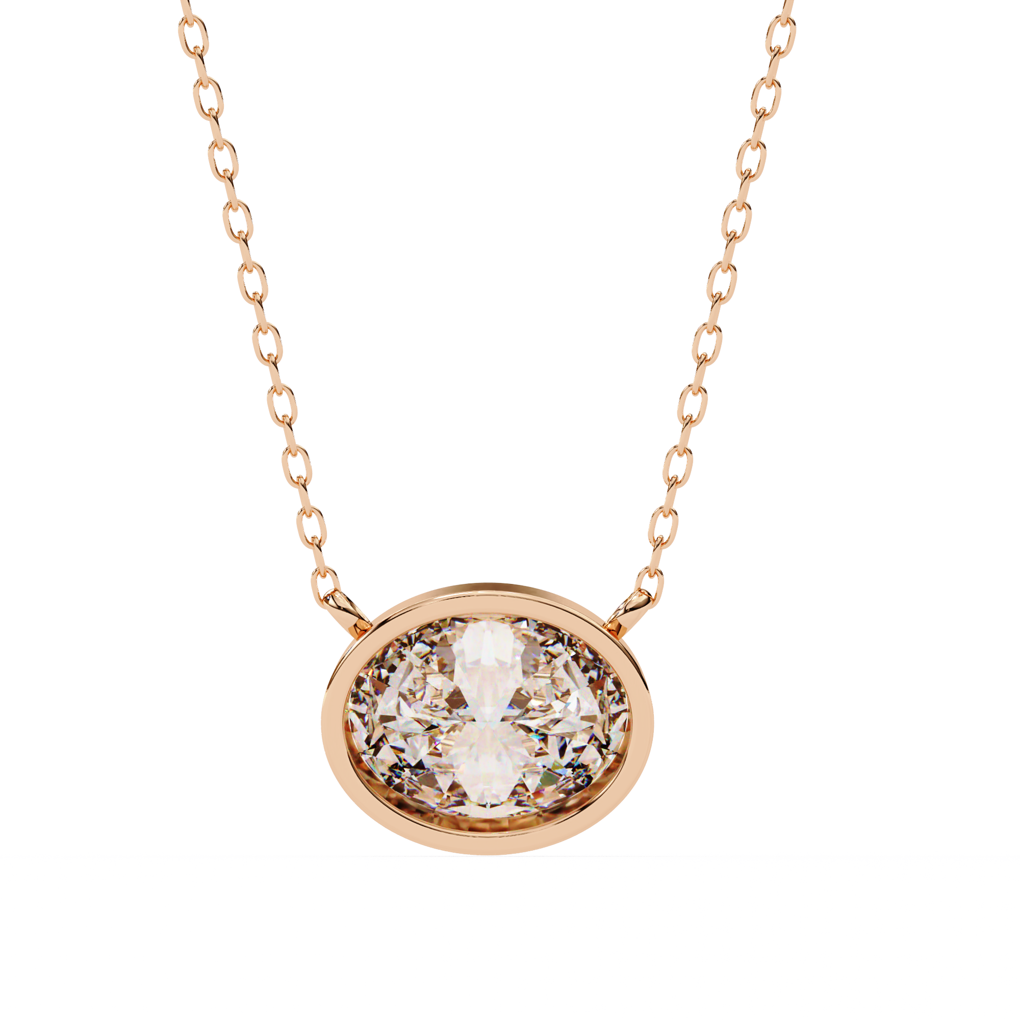 Oval Diamond Bezel Pendant Necklace
