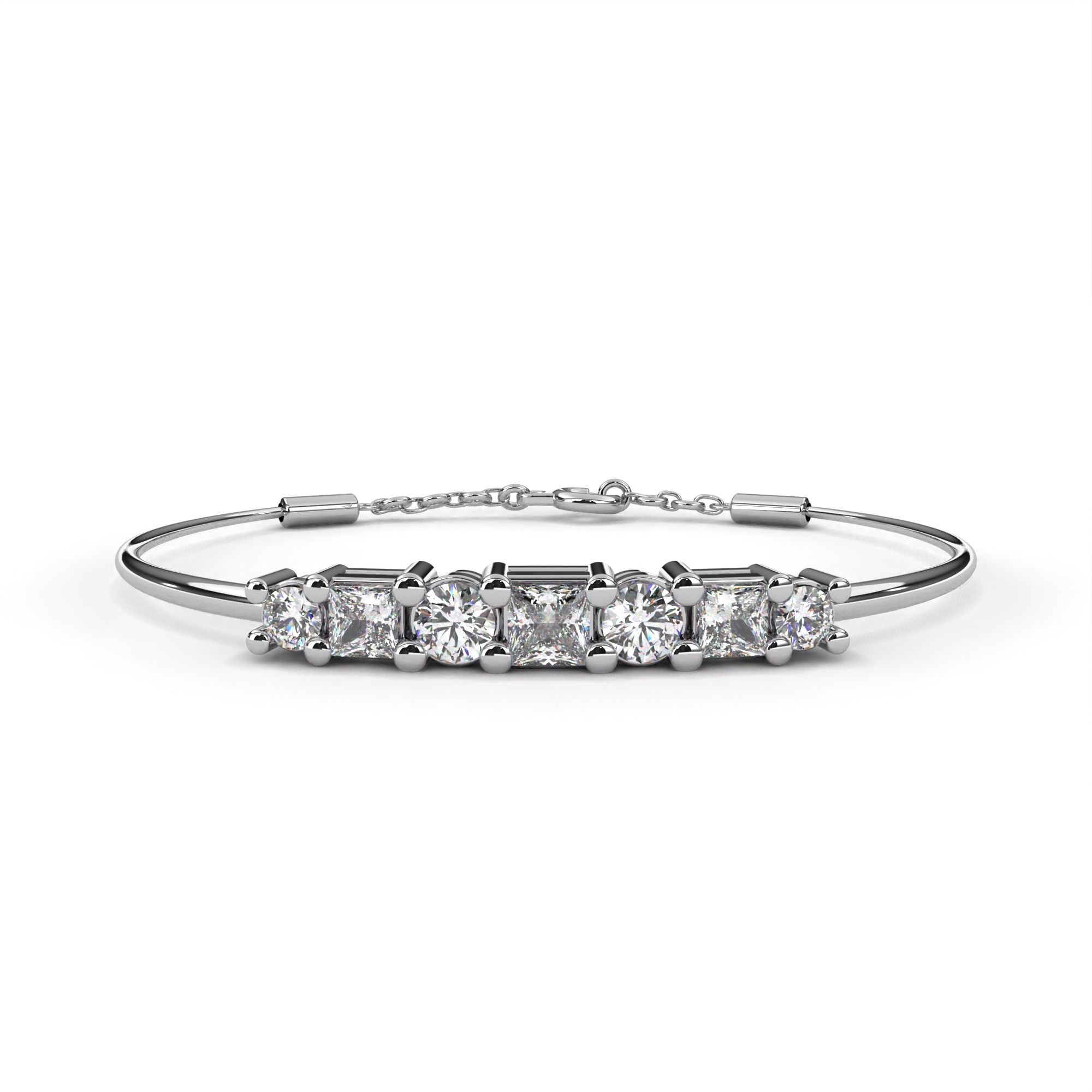 Elegant Diamond Bangle Bracelet – Round & Princess Cut Design