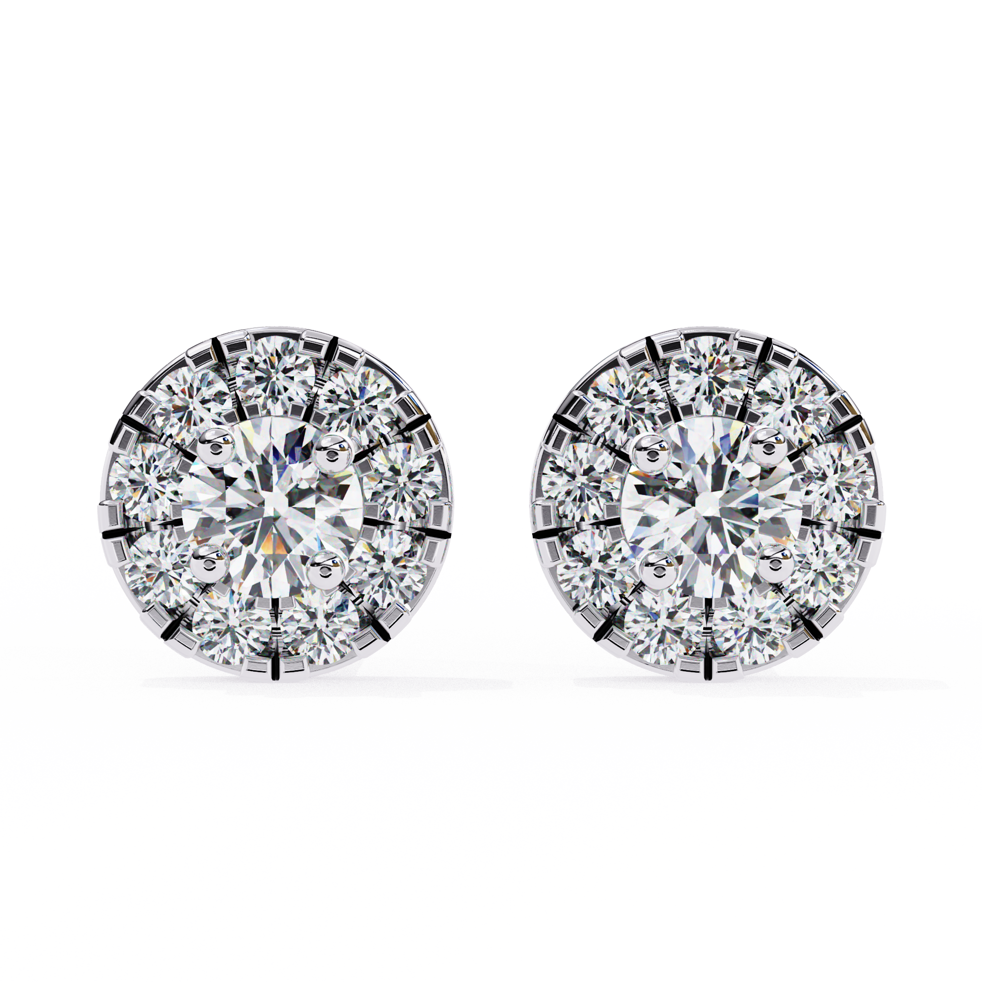 Diamond Halo Stud Earrings with Prong Setting