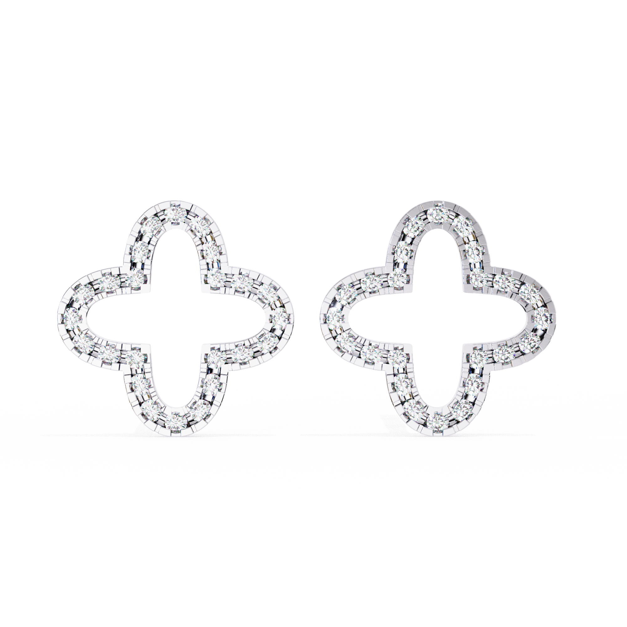Diamond Clover Stud Earrings with Prong Setting