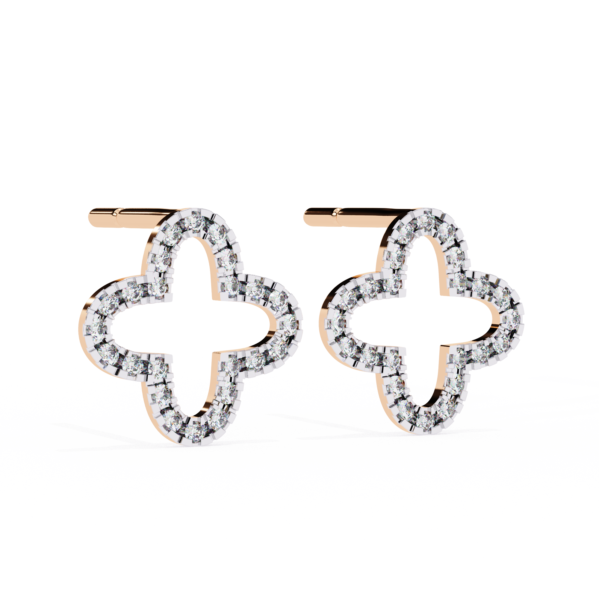 Diamond Clover Stud Earrings with Prong Setting