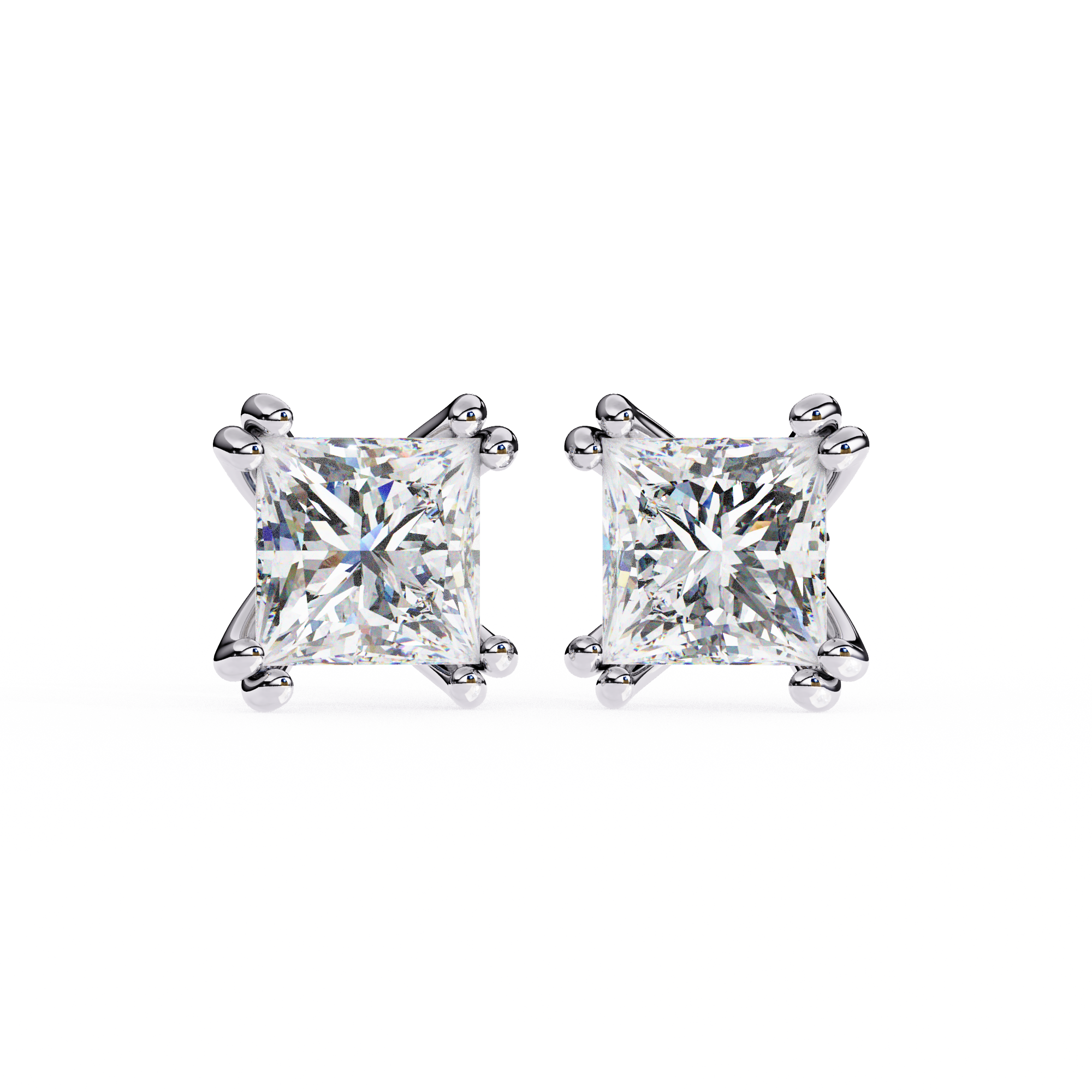 Princess Cut Diamond Stud Earrings with 4-Prong Setting