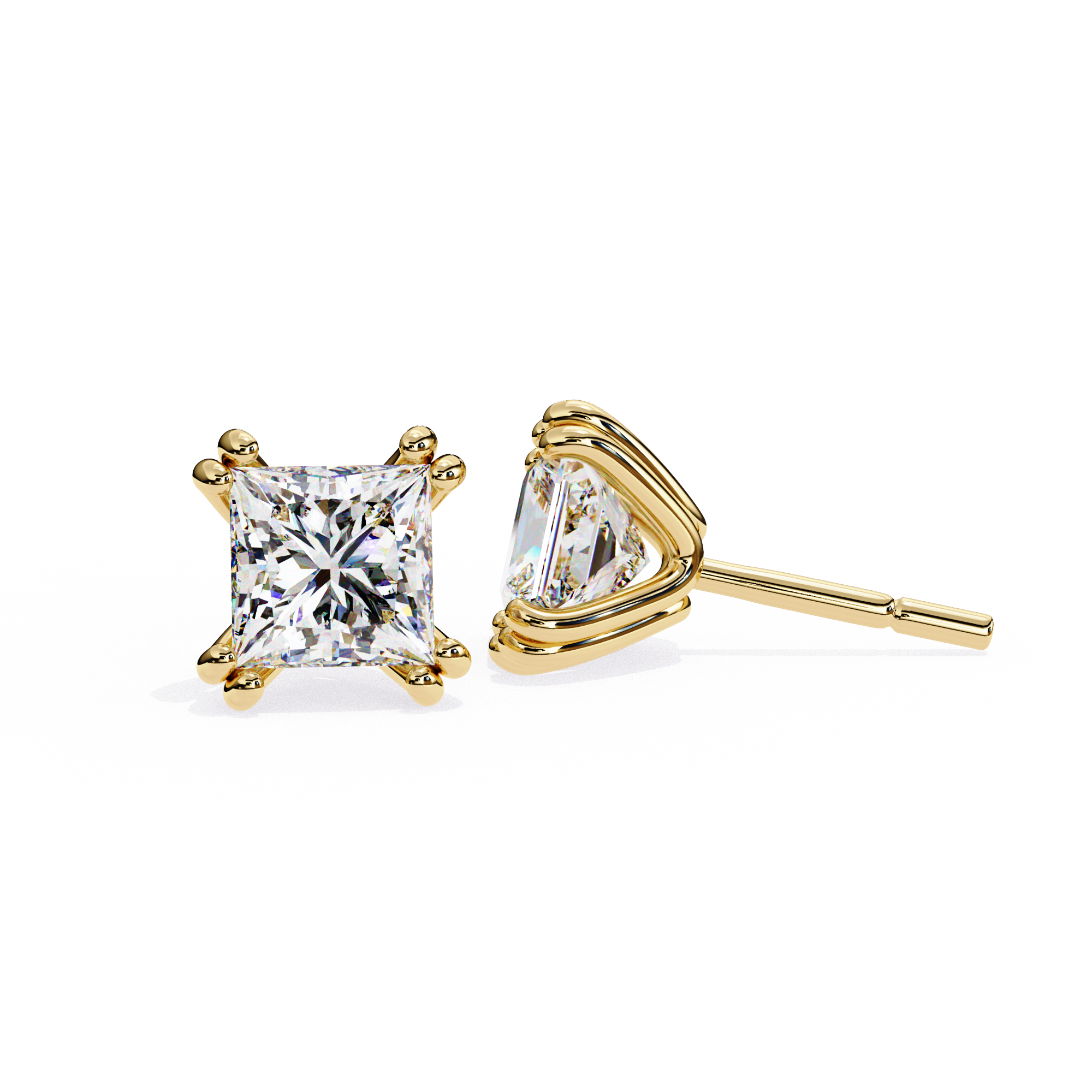 Princess Cut Diamond Stud Earrings with 4-Prong Setting