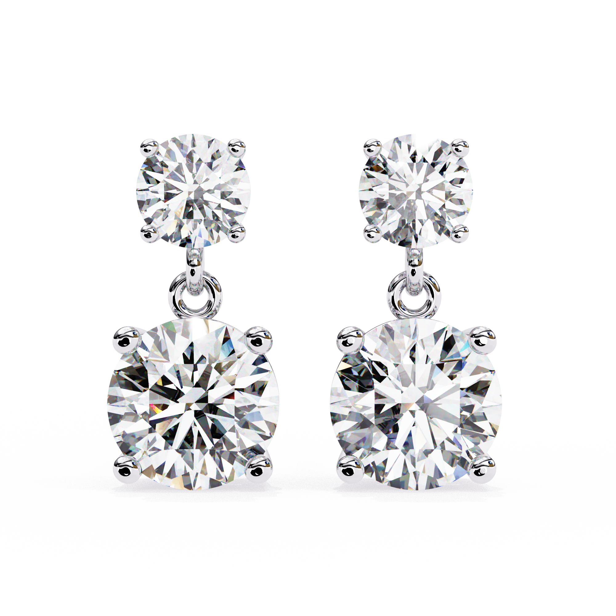 Double Round Diamond Drop Earrings