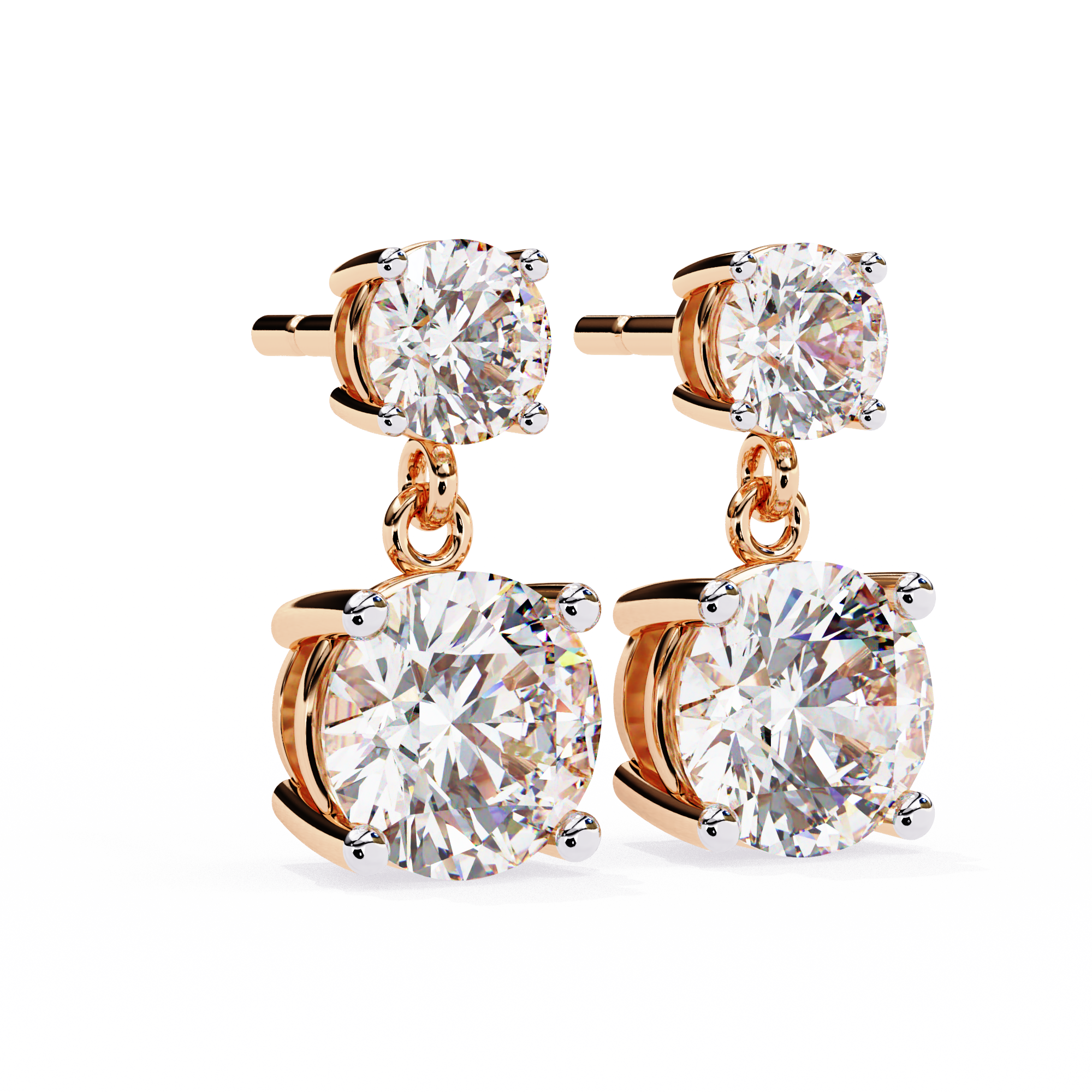 Double Round Diamond Drop Earrings