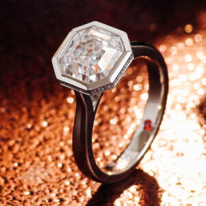 Asscher Cut Lab Grown 3 Carat Diamond Ring in 10K Gold