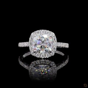 Cushion Cut 2 Carat Lab Created Diamond Halo Engagement Ring 14KT White Gold Pave Band Wedding Ring for Women