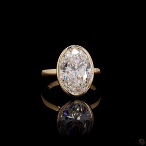 Sculptural Oval Cut 2 Carat Lab Grown Diamond Ring 14K Yellow Gold  Bezel Set Engagement Ring Minimalist Solitaire Ring Promise Ring Gift