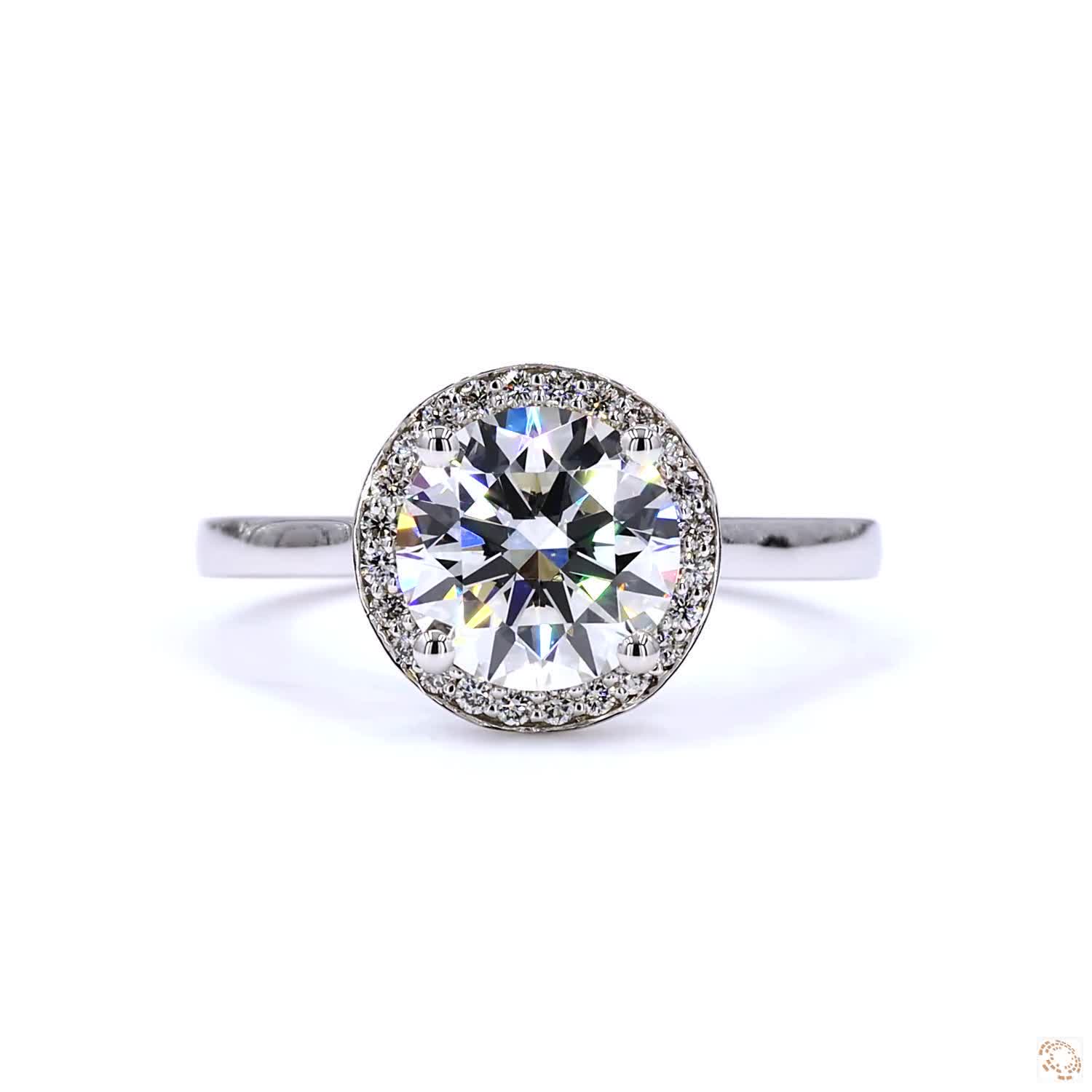 Round 1 Carat Lab Grown Diamond Halo Engagement Ring 14K White Gold, Brilliant Cut Diamond Ring, Classic Halo Bridal Ring, Promise Ring, Anniversary Gift for Her, Fine Jewelry