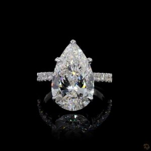 Pear Cut 5 Carat Diamond Engagement Ring, Hidden Halo Ring, 14K White Gold Solitaire Ring, Teardrop Diamond Ring, Bridal Promise Ring Gift for Her