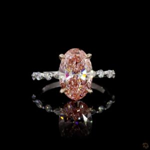 Pink Lab Grown Diamond 6 Carat Ring Oval Cut Engagement Ring Hidden Halo Diamond Ring Solid Gold Promise Ring Luxury Statement Jewelry