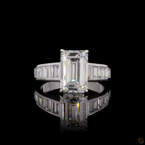 Emerald Cut 4 Carat Diamond Engagement Ring Baguette 1 Carat Side Stones Ring Vintage Art Deco Style White Gold 14kt  Solitaire Ring, Bridal Jewelry Gift