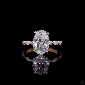 Oval Cut 3 Carat Diamond Engagement Ring Halo Diamond Ring Yellow Gold 14 kt Wedding Ring Vintage Inspired Bridal Ring Leaf Band Diamond Ring