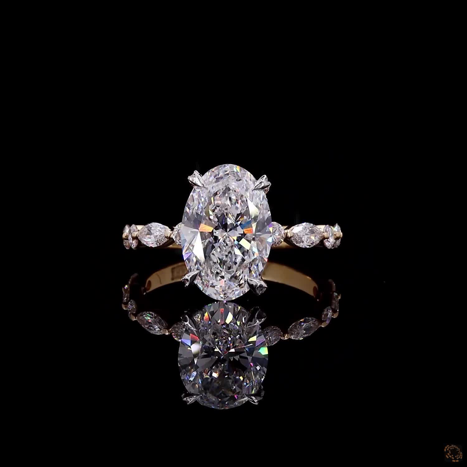 Oval Cut 3 Carat Diamond Engagement Ring Halo Diamond Ring Yellow Gold 14 kt Wedding Ring Vintage Inspired Bridal Ring Leaf Band Diamond Ring
