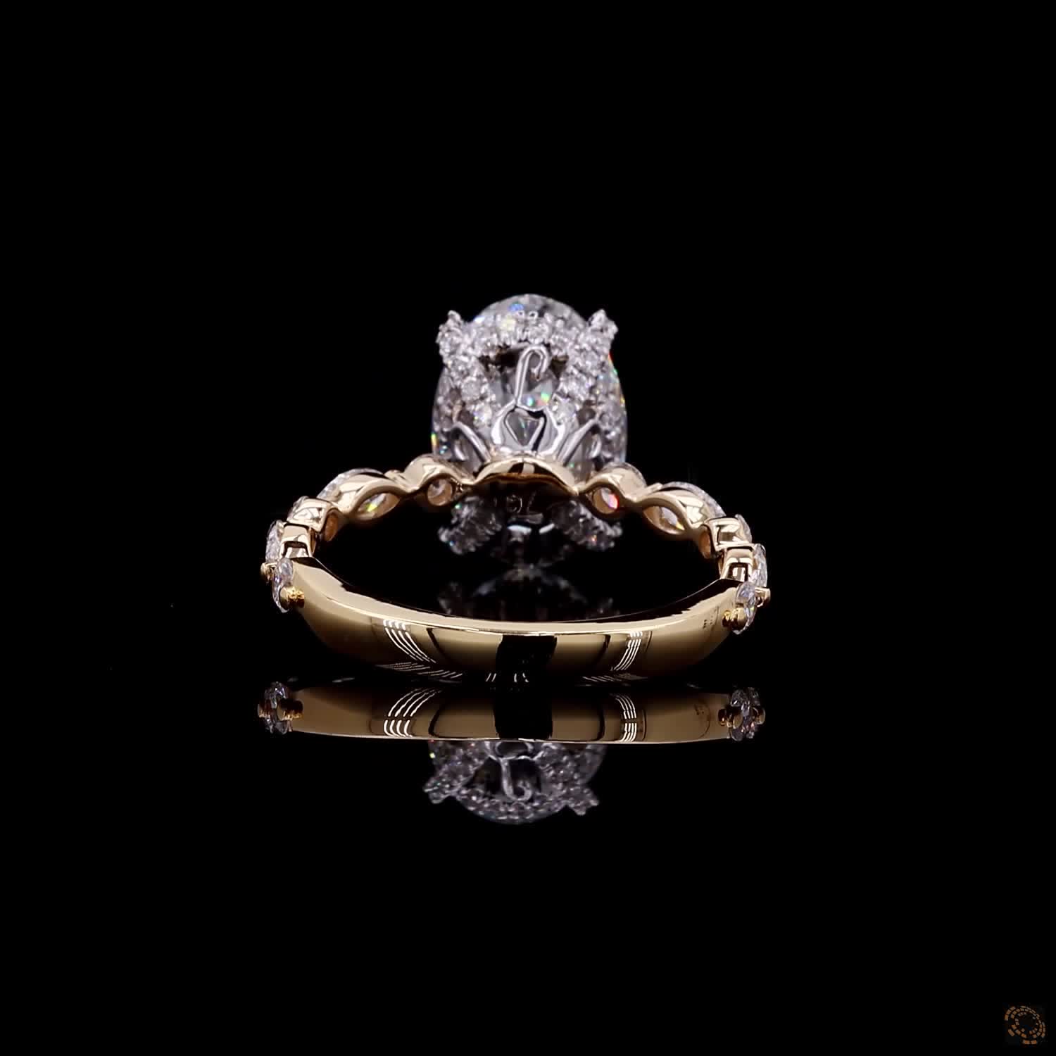 Oval Cut 3 Carat Diamond Engagement Ring Halo Diamond Ring Yellow Gold 14 kt Wedding Ring Vintage Inspired Bridal Ring Leaf Band Diamond Ring - Image 5