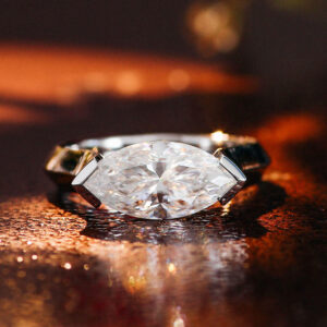 Marquise Lab Grown Diamond Ring, 1.5 CT Half Bezel Solitaire, 14K Solid Gold Engagement Ring, Minimalist Wedding Band, Gift for Her