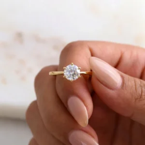 Lab grown diamond Solitaire Engagement Ring, Round Brilliant Cut Anniversary Band, 14K Gold Six Prong Promise Ring