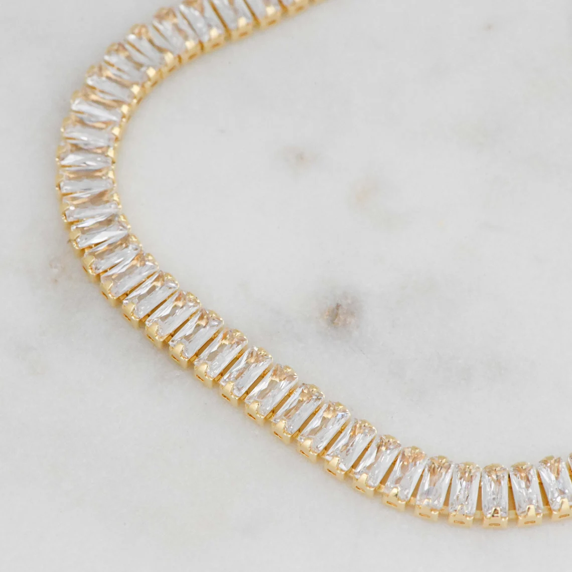 Sleek Baguette Cut Diamond Tennis Bracelet in 14K Yellow Gold Modern Minimalist Linear Design Elegant Full Eternity Bracelet Featuring Vertical Baguette Diamonds Slim Stackable Fine Jewelry Piece - Image 2