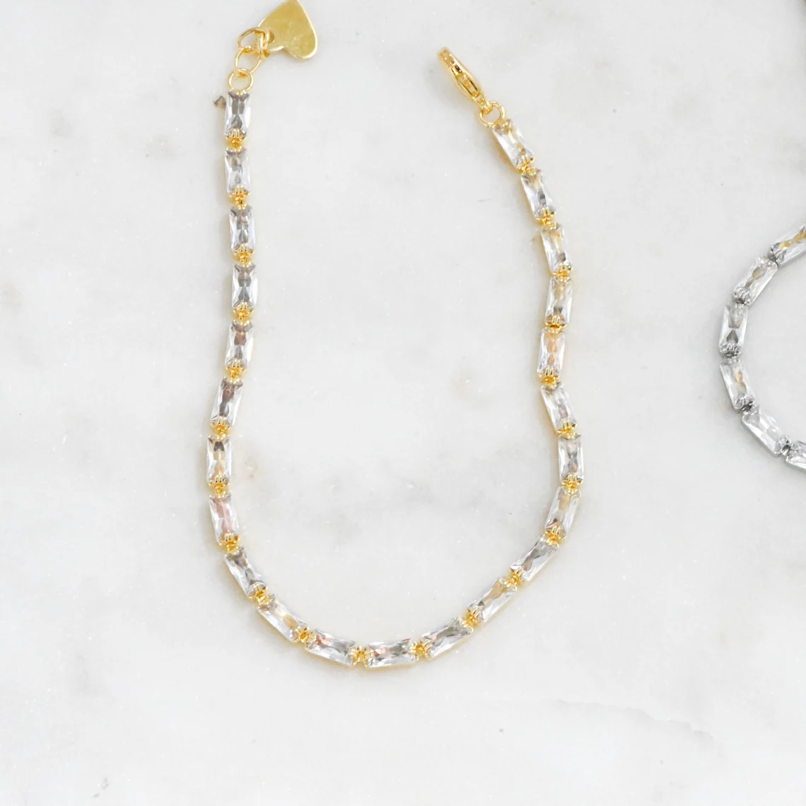 Minimalist Baguette Cut Diamond Tennis Bracelet in 14K Yellow Gold – Sleek & Modern Everyday Luxury Delicate Straight Line Bracelet Featuring Vertical Baguette Diamonds in Prong Setting – Elegant Stackable Jewelry - Image 5