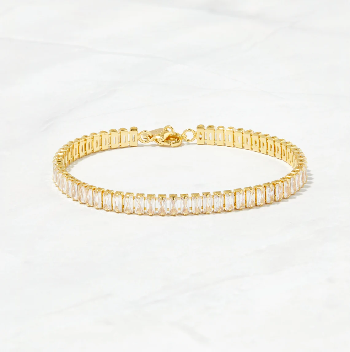 Sleek Baguette Cut Diamond Tennis Bracelet in 14K Yellow Gold Modern Minimalist Linear Design Elegant Full Eternity Bracelet Featuring Vertical Baguette Diamonds Slim Stackable Fine Jewelry Piece - Image 4
