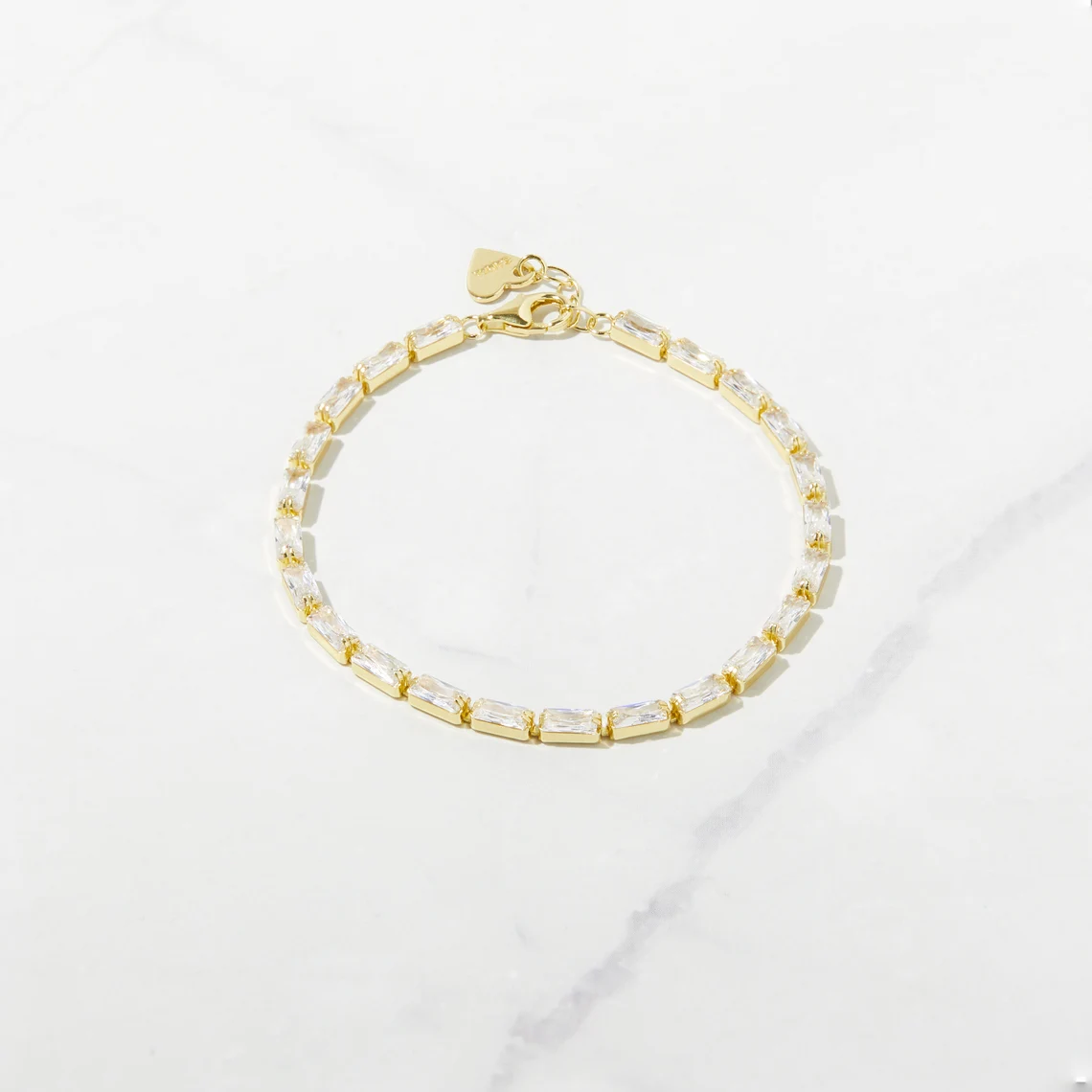 Minimalist Baguette Cut Diamond Tennis Bracelet in 14K Yellow Gold – Sleek & Modern Everyday Luxury Delicate Straight Line Bracelet Featuring Vertical Baguette Diamonds in Prong Setting – Elegant Stackable Jewelry - Image 2