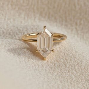 Tall geometric moissanite framed in sleek silver with linear precision A design that feels architectural, rare, and visually commanding Created for standout elegance with a contemporary edge