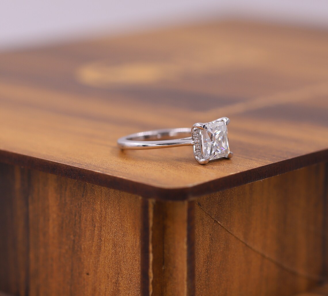 Silken 14K White Gold Princess Cut Diamond Solitaire Ring for Women Square Center Stone Minimalist Engagement Style Fine Jewelry Gift Princess Cut Square Center Stone Sleek Solitaire Fine Jewelry Design - Image 4