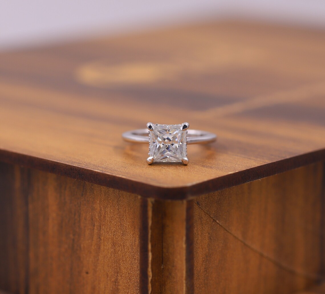 Silken 14K White Gold Princess Cut Diamond Solitaire Ring for Women Square Center Stone Minimalist Engagement Style Fine Jewelry Gift Princess Cut Square Center Stone Sleek Solitaire Fine Jewelry Design - Image 2