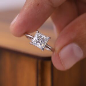 Silken 14K White Gold Princess Cut Diamond Solitaire Ring for Women Square Center Stone Minimalist Engagement Style Fine Jewelry Gift Princess Cut Square Center Stone Sleek Solitaire Fine Jewelry Design