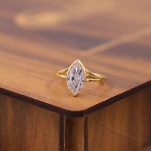 Elongara 14K Gold Diamond Ring for Women Featuring Marquise Cut Center Stone Sleek Solitaire Fine Jewelry for Proposal, Dainty Modern Bridal Ring, Unique Fine Jewelry Gift for Her