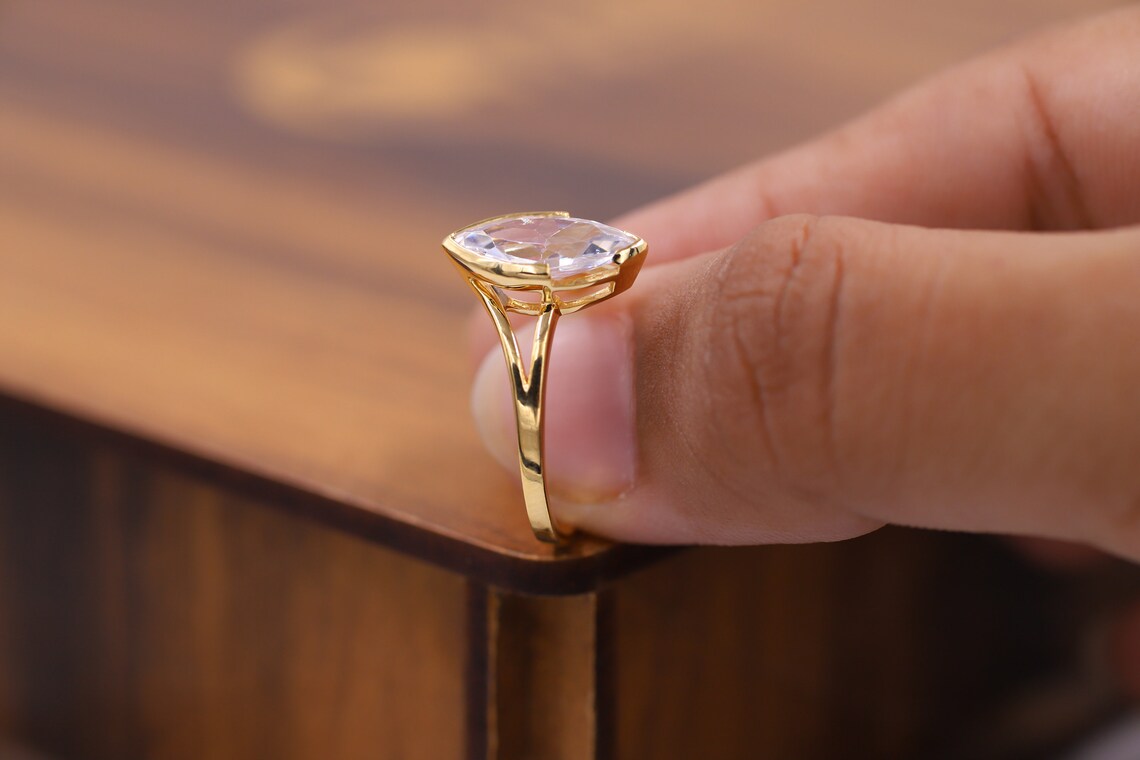 Elongara 14K Gold Diamond Ring for Women Featuring Marquise Cut Center Stone Sleek Solitaire Fine Jewelry for Proposal, Dainty Modern Bridal Ring, Unique Fine Jewelry Gift for Her - Image 3