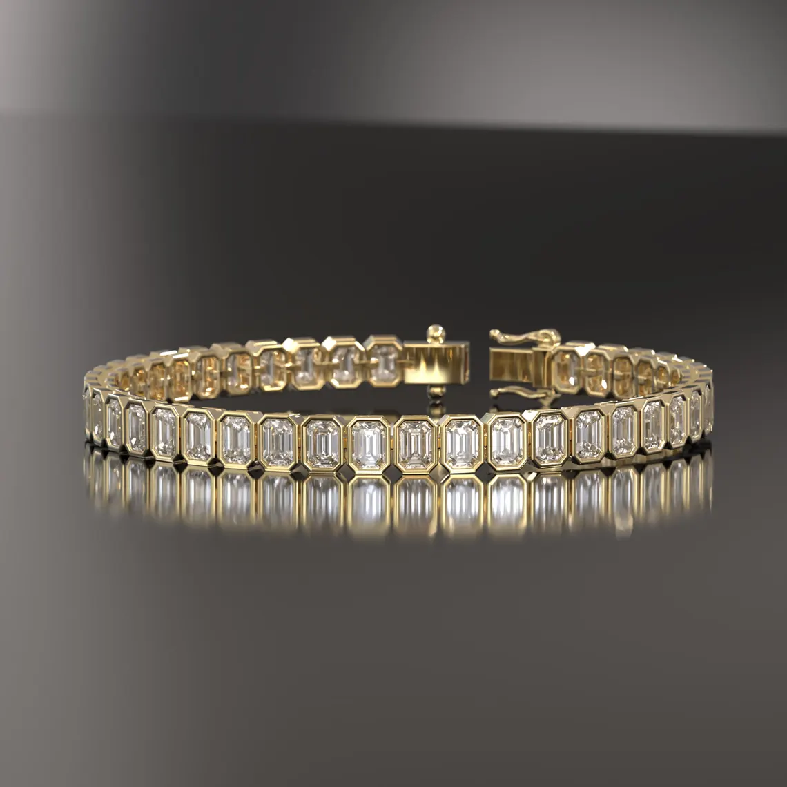 Contemporary Step Cut Diamond Bracelet in Yellow Gold Minimalist Emerald Shape Link Bracelet with Bezel Setting, Elegant Fine Jewelry Statement Piece - Image 5