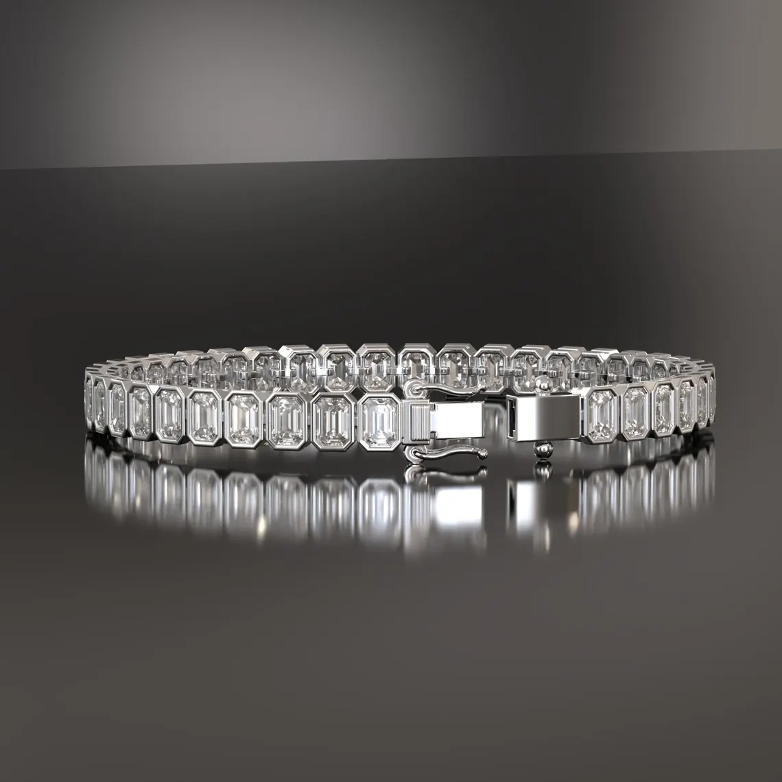 Contemporary Step Cut Diamond Bracelet in Yellow Gold Minimalist Emerald Shape Link Bracelet with Bezel Setting, Elegant Fine Jewelry Statement Piece - Image 3