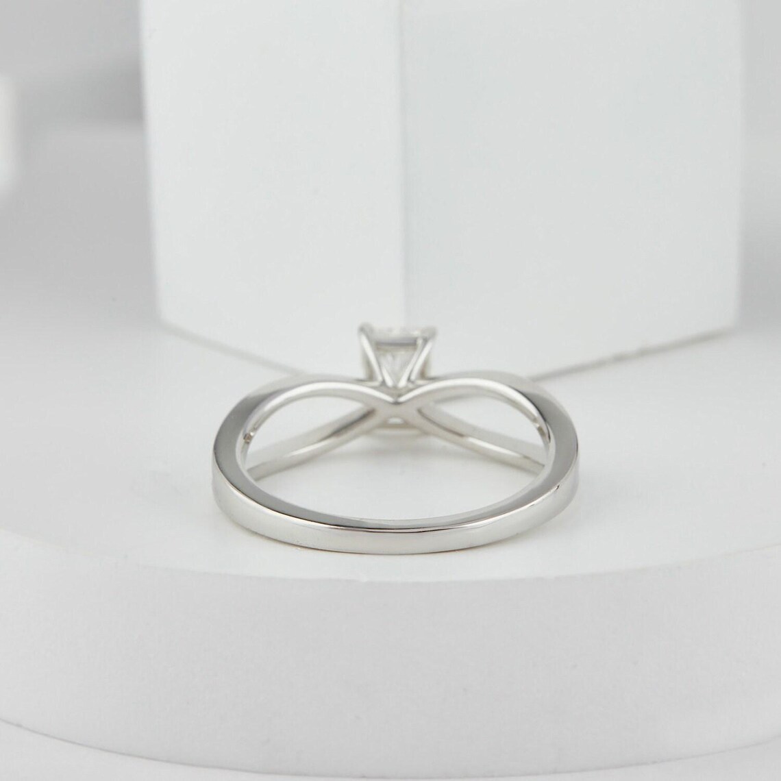 Aurielle Elegant 14K White Gold Engagement Ring with Radiant Cut Diamond Center Stone, Four Prong Setting, Criss Cross Split Band Design, Minimalist Modern Bridal Ring, Dainty Fine Jewelry Gift for Her - Image 5