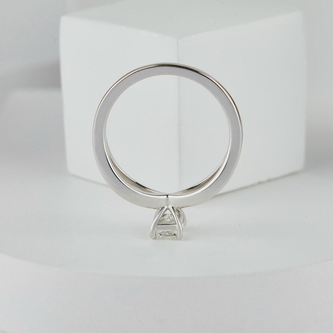 Aurielle Elegant 14K White Gold Engagement Ring with Radiant Cut Diamond Center Stone, Four Prong Setting, Criss Cross Split Band Design, Minimalist Modern Bridal Ring, Dainty Fine Jewelry Gift for Her - Image 4