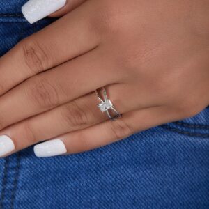 Aurielle Elegant 14K White Gold Engagement Ring with Radiant Cut Diamond Center Stone, Four Prong Setting, Criss Cross Split Band Design, Minimalist Modern Bridal Ring, Dainty Fine Jewelry Gift for Her