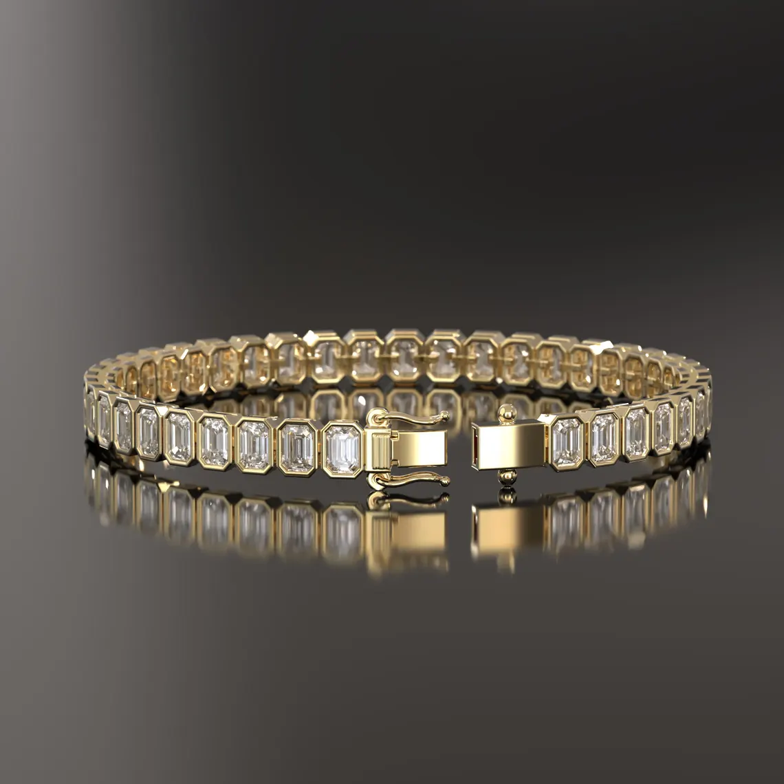 Contemporary Step Cut Diamond Bracelet in Yellow Gold Minimalist Emerald Shape Link Bracelet with Bezel Setting, Elegant Fine Jewelry Statement Piece - Image 4