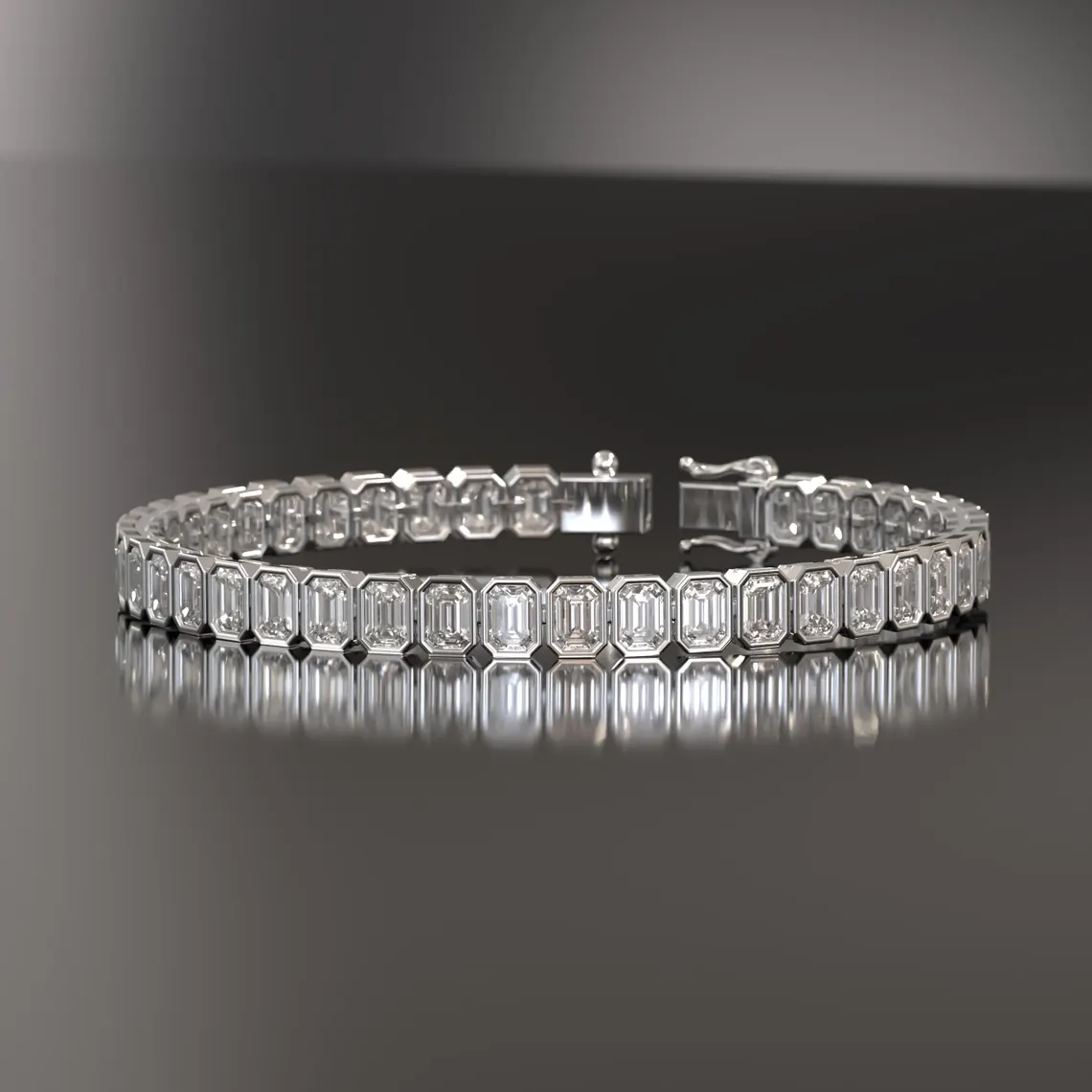 Contemporary Step Cut Diamond Bracelet in Yellow Gold Minimalist Emerald Shape Link Bracelet with Bezel Setting, Elegant Fine Jewelry Statement Piece - Image 2