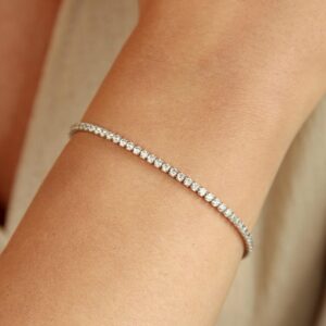 Minimalist White Gold Diamond Bracelet 14K Dainty Tennis Bracelet for Women, Elegant Thin Jewelry, Everyday Luxury Gift Elegant Everyday Wear Gift