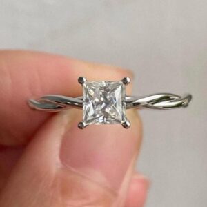 Twistelle 14K White Gold Princess Cut Diamond Ring for Women Braided Band Design with Square Center Stone Fine Jewelry Engagement Gift, Minimalist Modern Bridal Ring, Dainty Fine Jewelry Gift for Her
