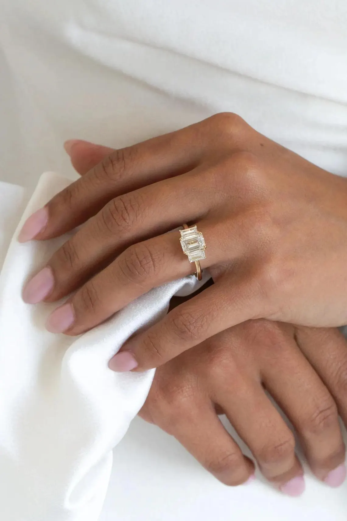 Duo band silver ring showcasing a moissanite with surrounding brilliance A look that blends structure with a rich, multi band aesthetic Perfect for a statement style with refined sparkle