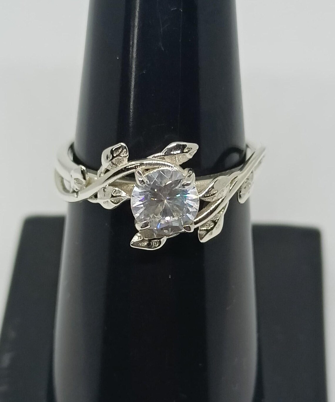 Nature Inspired Round Cut Moissanite Engagement Ring in Silver Unique Leaf Vine Design with Intricate Branch Detailing, Elegant Organic Style, Delicate Yet Eye Catching Bridal Jewelry for Women - Image 5