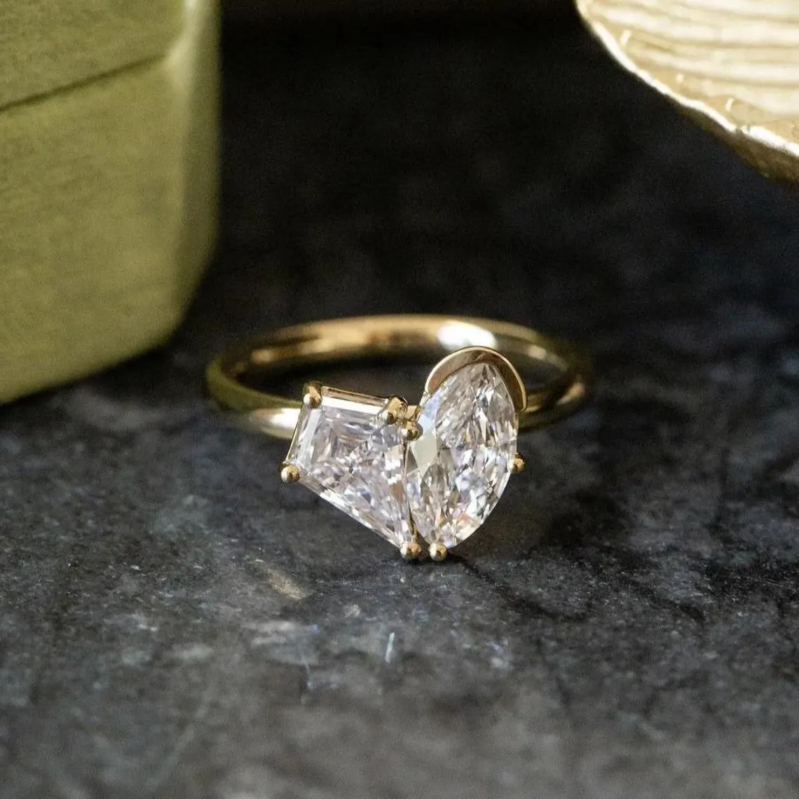 Pairing style silver ring featuring mixed-cut moissanite brilliance A design that breaks symmetry to create something memorable Built for bold elegance with a contemporary narrative - Image 4