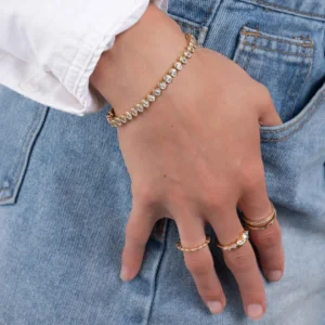 Chic 14K Yellow Gold Bezel Set Diamond Bracelet with Round Brilliant Stones, Everyday Luxury Wrist Jewelry, Minimalist Yet Radiant Diamond Line Design Perfect Gift for Anniversary Birthday or Modern Style Lovers