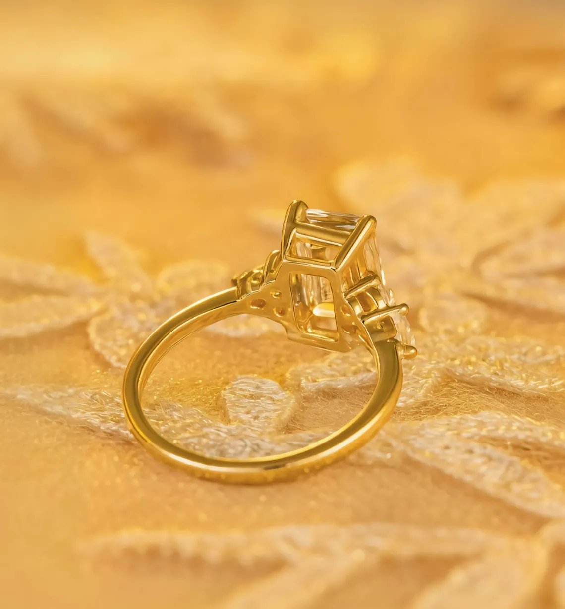 Silver band featuring a step cut moissanite with soft pear detailing on the sides A ring that blends structure with graceful contrast Perfect for a luxe composition with artistic depth - Image 5