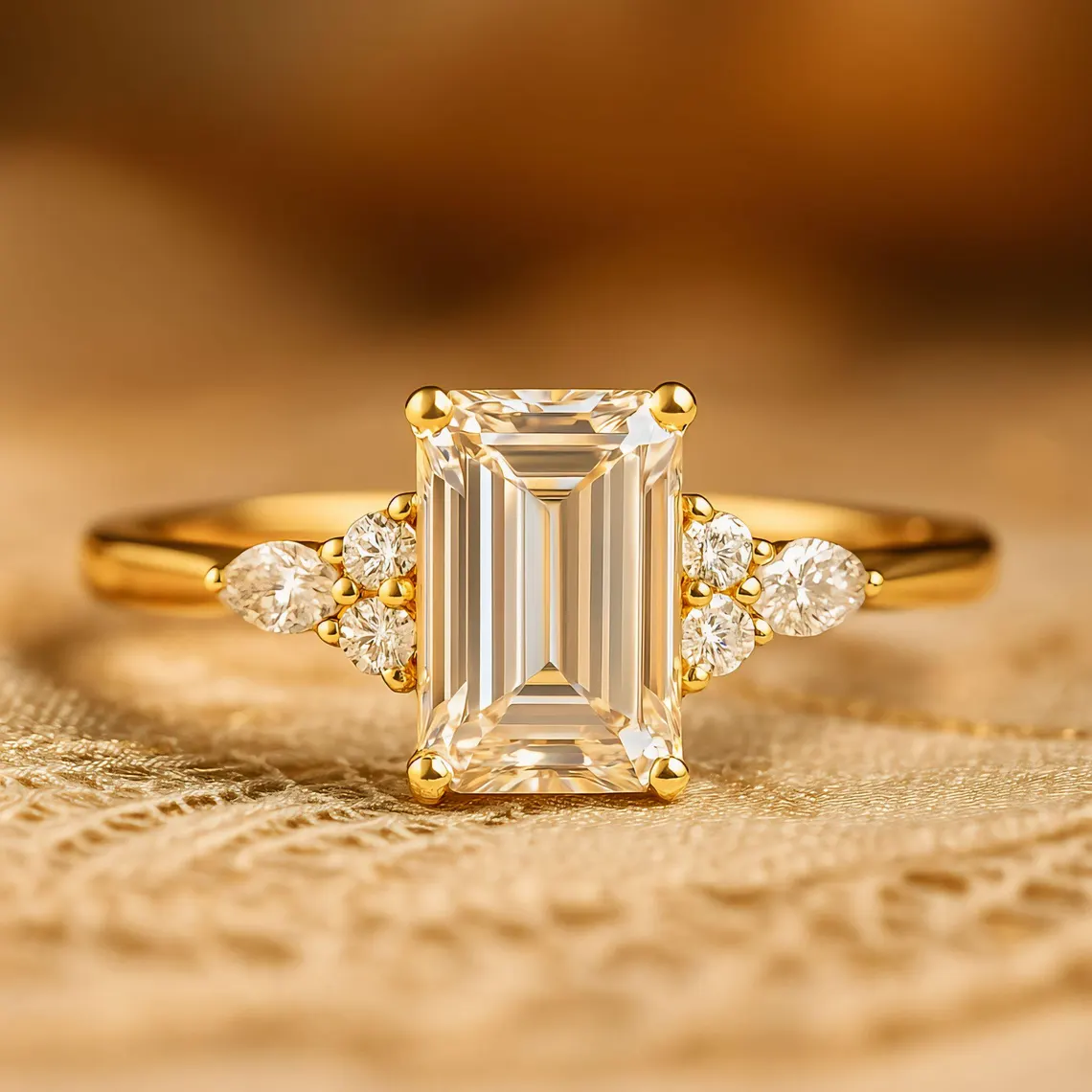 Silver band featuring a step cut moissanite with soft pear detailing on the sides A ring that blends structure with graceful contrast Perfect for a luxe composition with artistic depth - Image 2