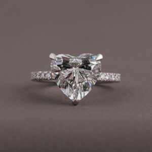 Heartelle elegant heart cut diamond engagement ring with pavé band, crafted in 14K white gold Classic romantic design with delicate sparkle, timeless beauty, and a luxurious refined finish